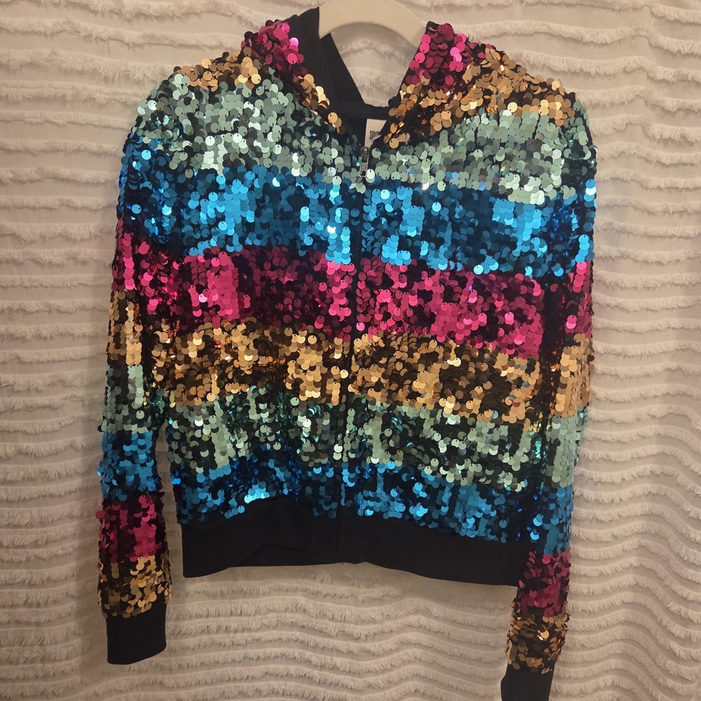 Victoria's Secret PINK XS 2012 Fashion Show Rainbow Sequins Bling Hoodie Jacket